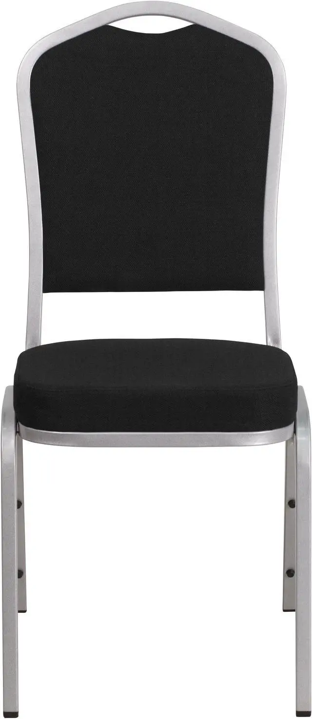 Alt view image 5 of 20 - HERCULES Series Crown Back Stacking Banquet Chair in Black Fabric - Silver Frame
