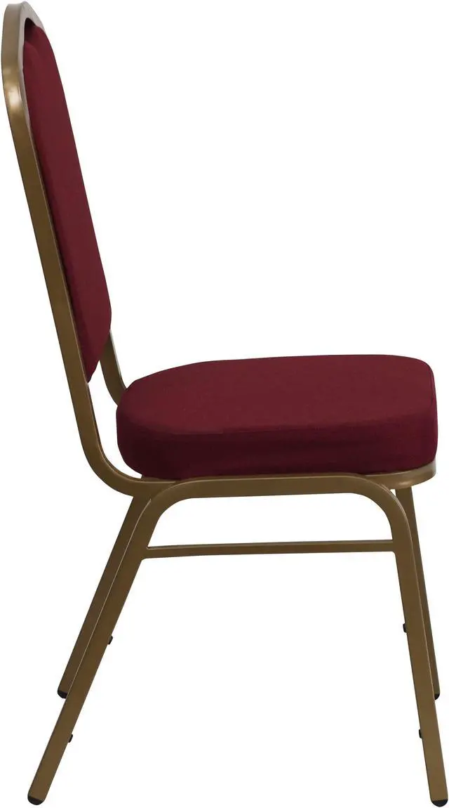 Alt view image 2 of 20 - HERCULES Series Crown Back Stacking Banquet Chair in Burgundy Fabric - Gold Frame