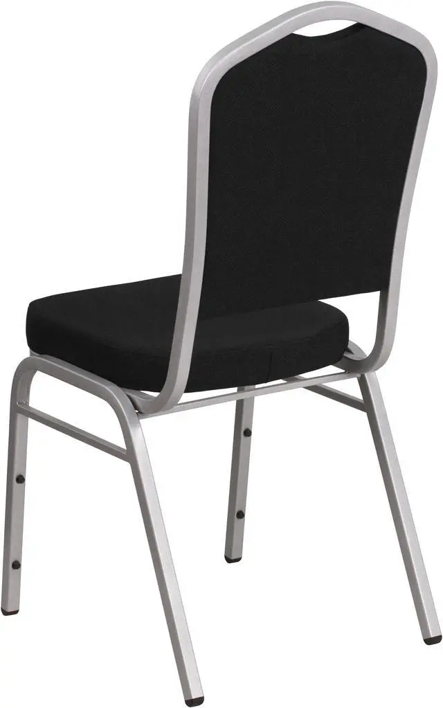 Alt view image 4 of 20 - HERCULES Series Crown Back Stacking Banquet Chair in Black Fabric - Silver Frame