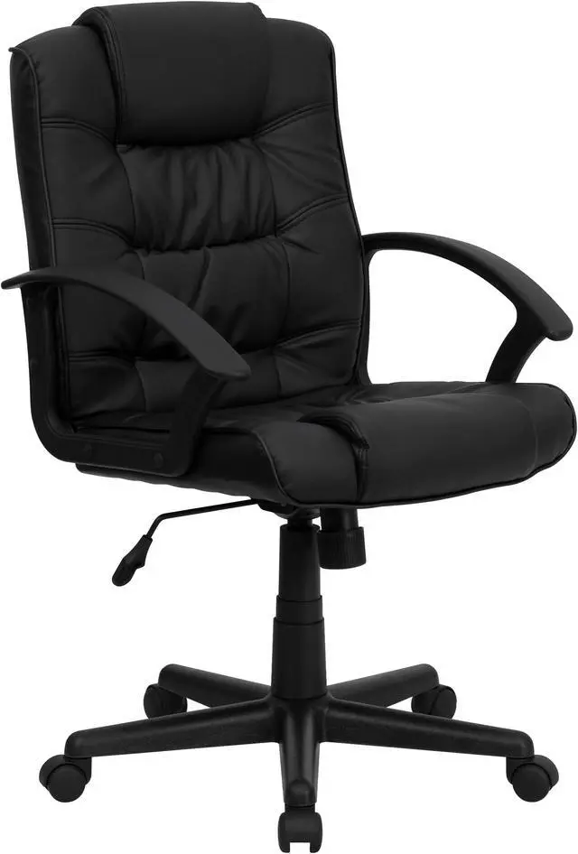 Alt view image 2 of 20 - Mid-Back Black Leather Swivel Task Chair with Arms