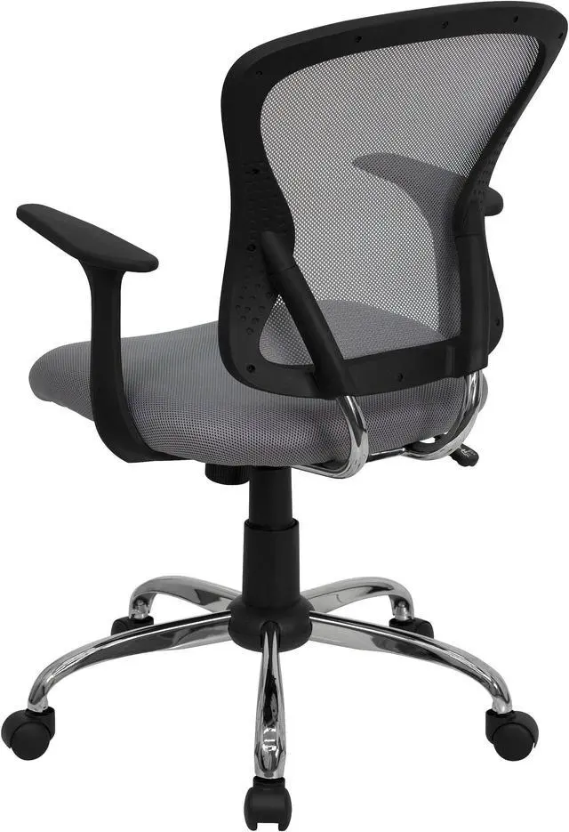 Alt view image 3 of 20 - Mid-Back Gray Mesh Swivel Task Chair with Chrome Base and Arms