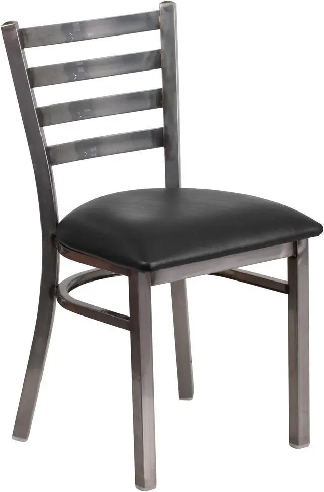 Main image of Flash Furniture Hercules Series Clear Coated Ladder Back Metal Restaurant Chair with Vinyl Seat, Black