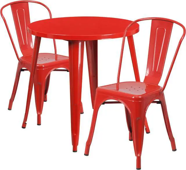Main image of Flash Furniture Baker Indoor-Outdoor 30" Round Table Set with 2 Cafe Chairs Red (CH519TH218CRED)