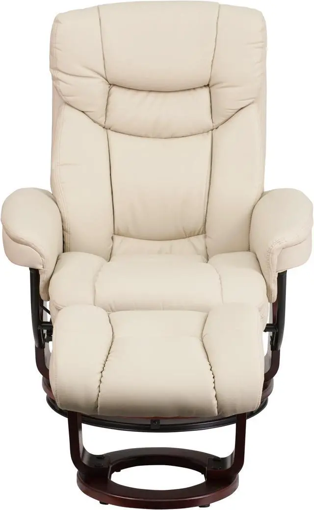 Alt view image 4 of 15 - Recliner Chair with Ottoman | Beige LeatherSoft Swivel Recliner Chair with Ottoman Footrest