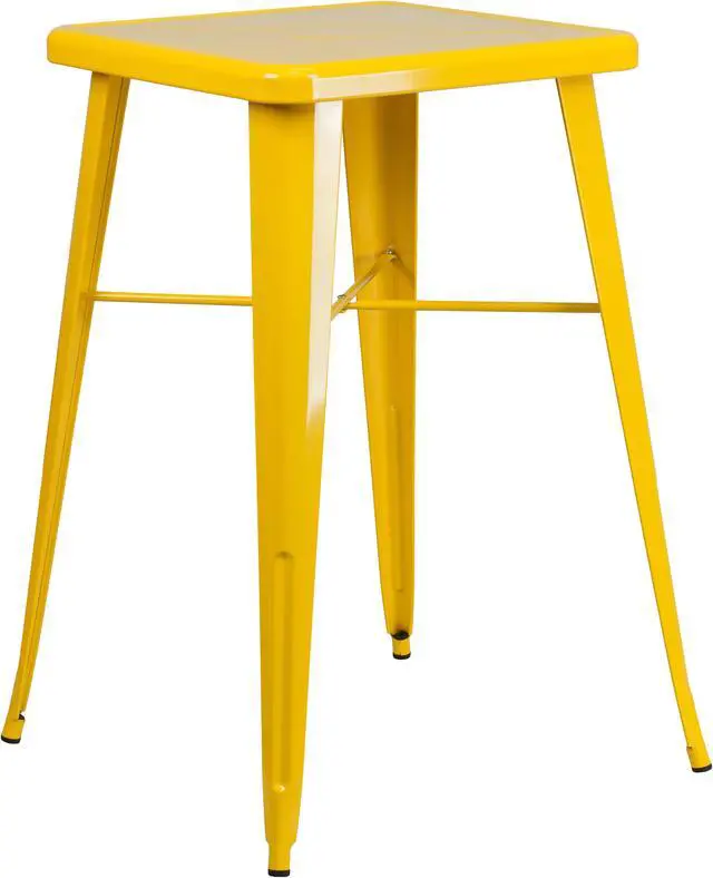 Main image of 23.75'' Square Yellow Metal Indoor-Outdoor Bar Height Table
