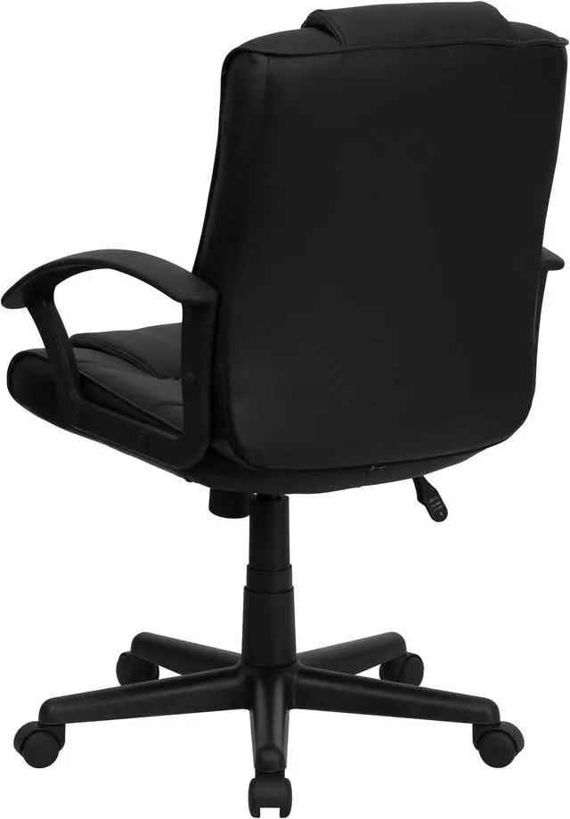 Alt view image 3 of 20 - Mid-Back Black Leather Swivel Task Chair with Arms