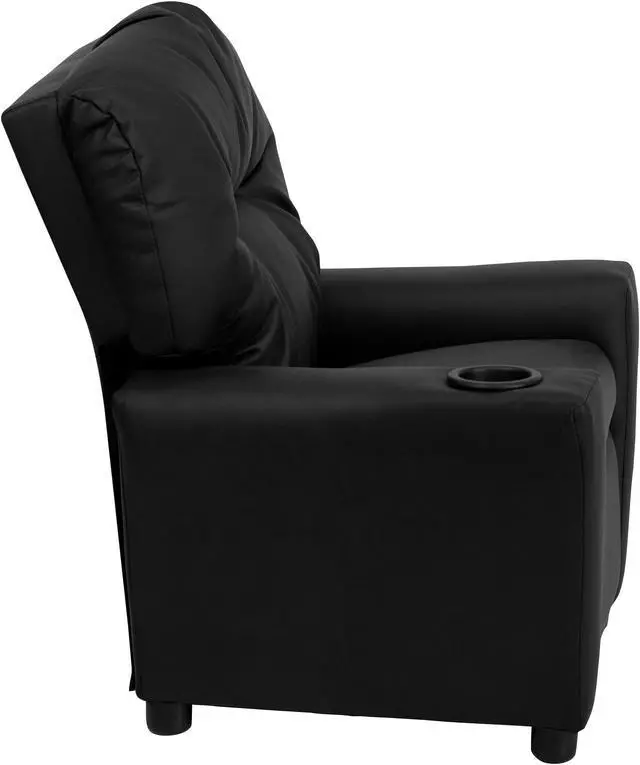 Alt view image 2 of 20 - Contemporary Black LeatherSoft Kids Recliner with Cup Holder