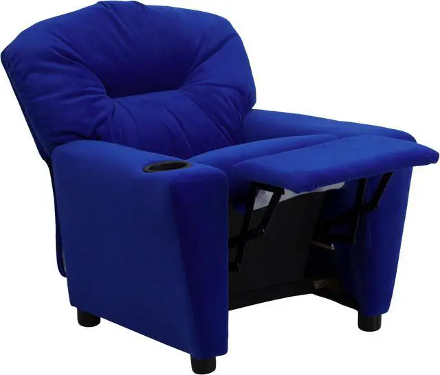 Alt view image 5 of 20 - Contemporary Blue Microfiber Kids Recliner with Cup Holder