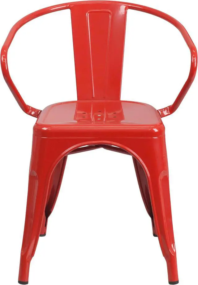 Alt view image 4 of 20 - Commercial Grade Red Metal Indoor-Outdoor Chair with Arms