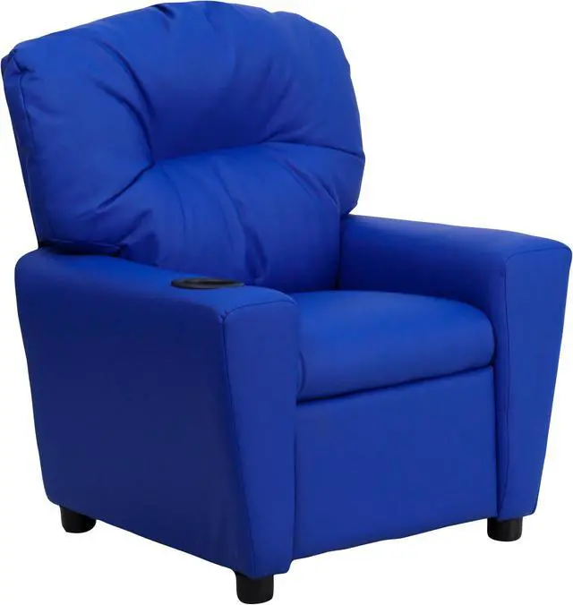 Main image of Contemporary Blue Vinyl Kids Recliner with Cup Holder