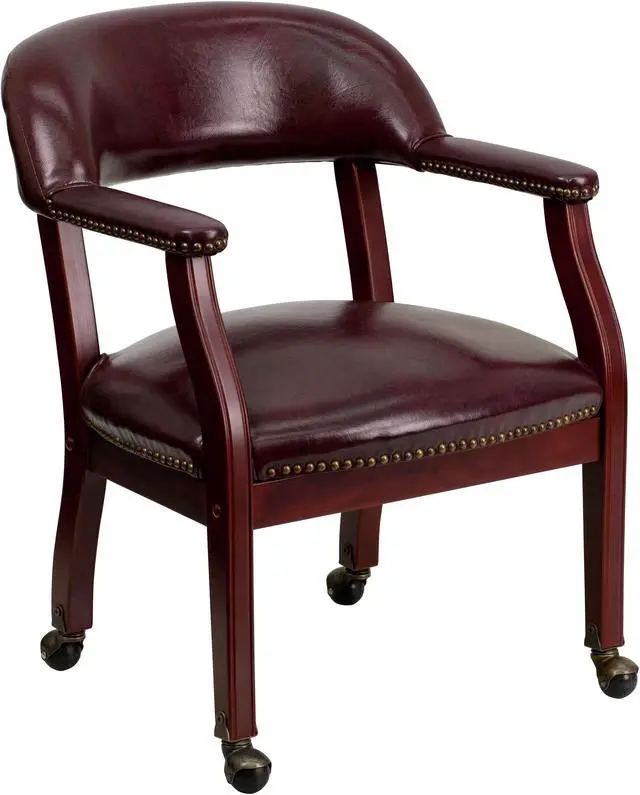 Main image of Oxblood Vinyl Luxurious Conference Chair with Accent Nail Trim and Casters