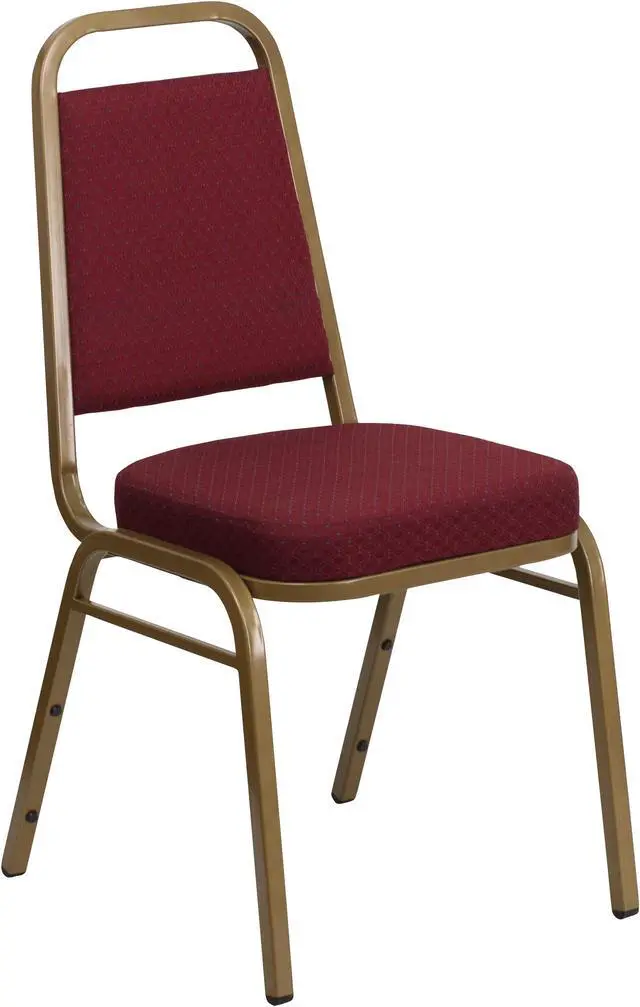 Main image of HERCULES Series Trapezoidal Back Stacking Banquet Chair in Burgundy Patterned Fabric - Gold Frame