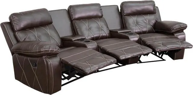 Main image of Reel Comfort Series 3-Seat Reclining Brown LeatherSoft Theater Seating Unit with Curved Cup Holders