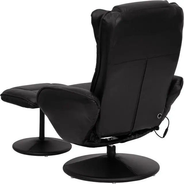 Alt view image 3 of 20 - Massaging Multi-Position Plush Recliner with Side Pocket and Ottoman in Black LeatherSoft