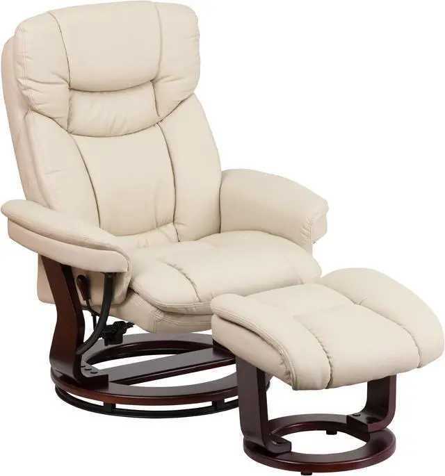 Main image of Recliner Chair with Ottoman | Beige LeatherSoft Swivel Recliner Chair with Ottoman Footrest