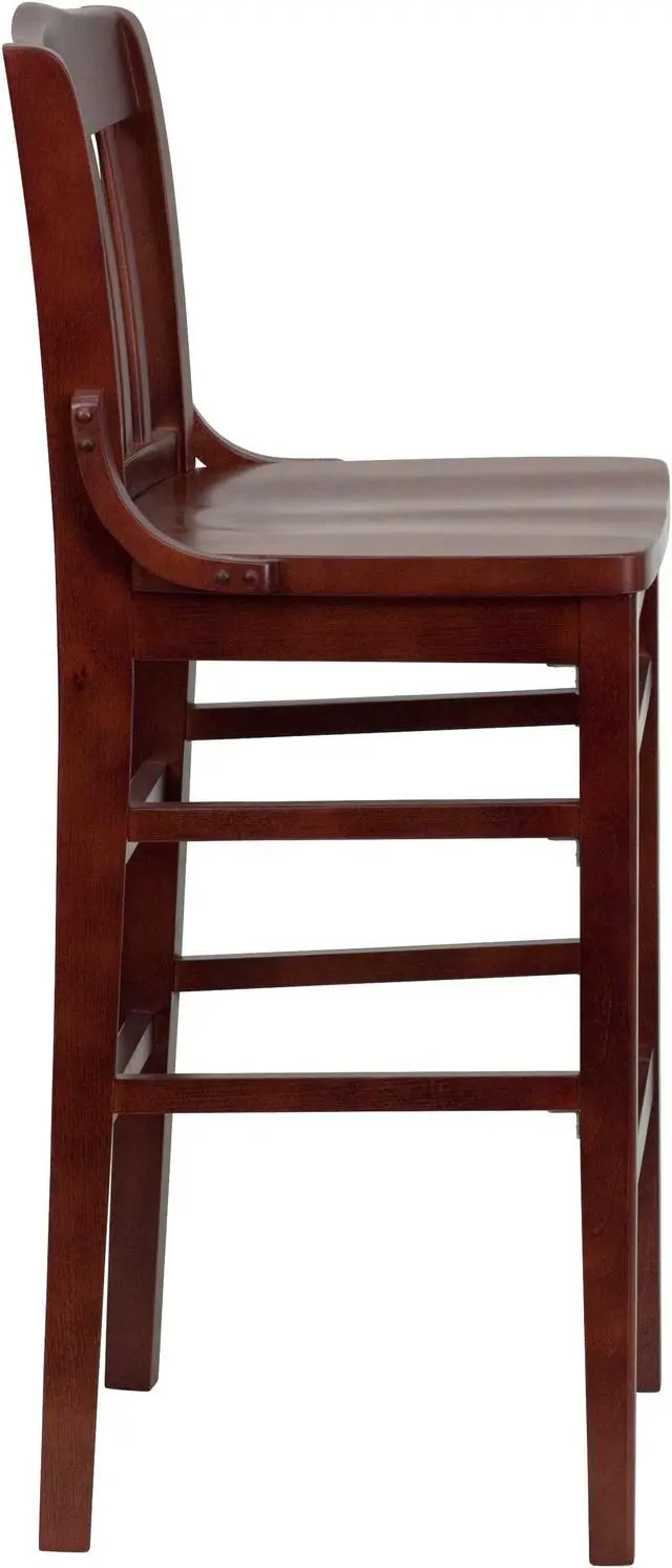 Alt view image 3 of 20 - HERCULES Series School House Back Mahogany Wood Restaurant Barstool