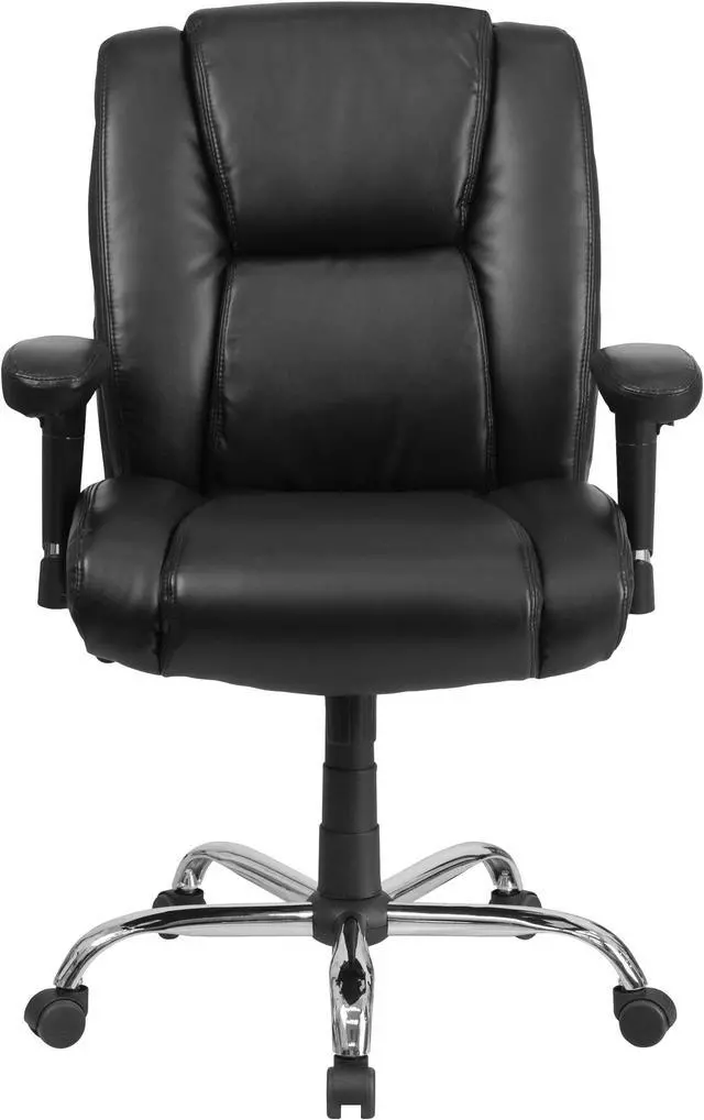 Alt view image 3 of 20 - HERCULES Series Big & Tall 400 lb. Rated Black LeatherSoft Ergonomic Task Office Chair with Chrome Base and Adjustable Arms