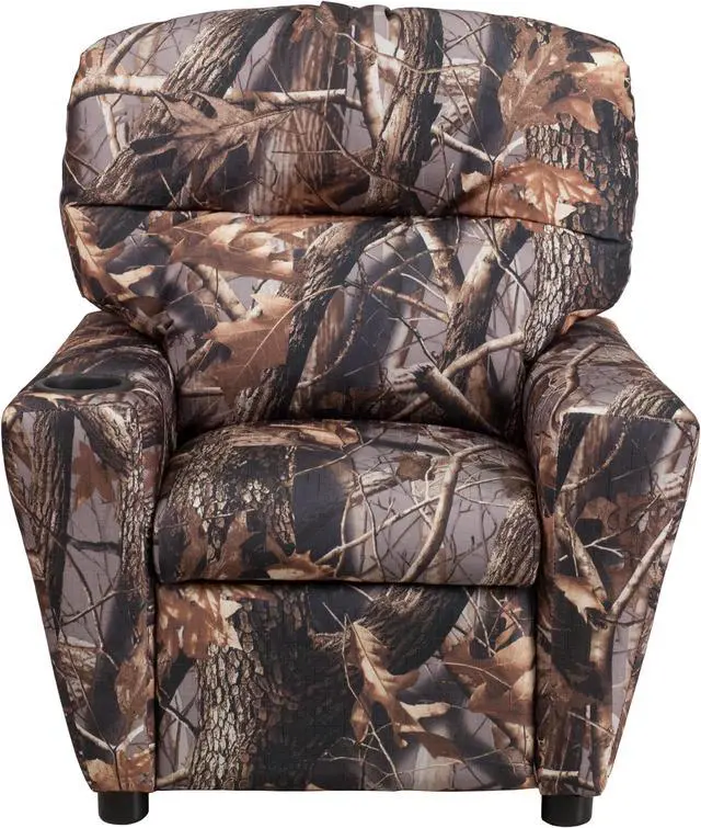 Alt view image 4 of 20 - Contemporary Camouflaged Fabric Kids Recliner with Cup Holder