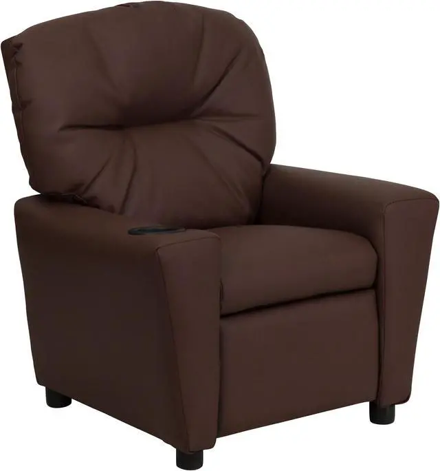 Main image of Flash Furniture BT-7950-KID-BRN-LEA-GG Contemporary Brown Leather Kids Recliner with Cup Holder