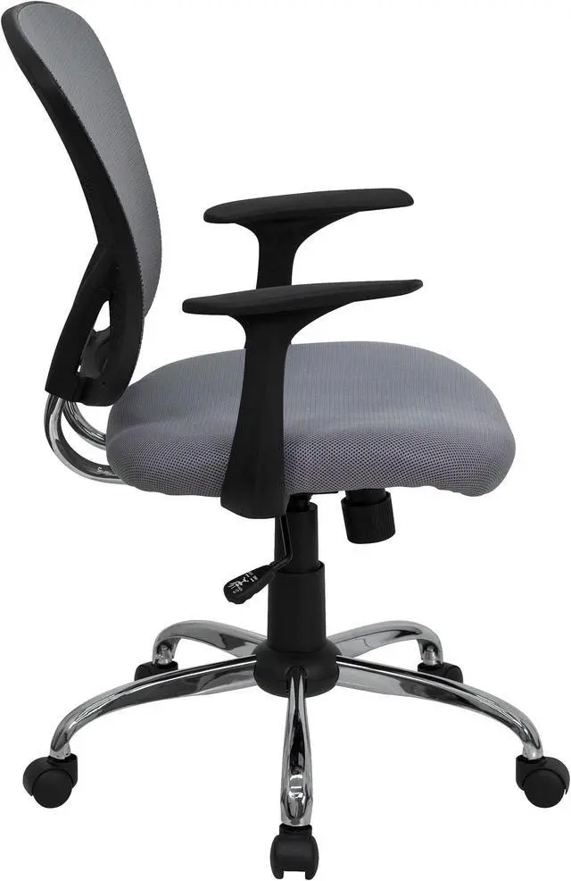Alt view image 2 of 20 - Mid-Back Gray Mesh Swivel Task Chair with Chrome Base and Arms