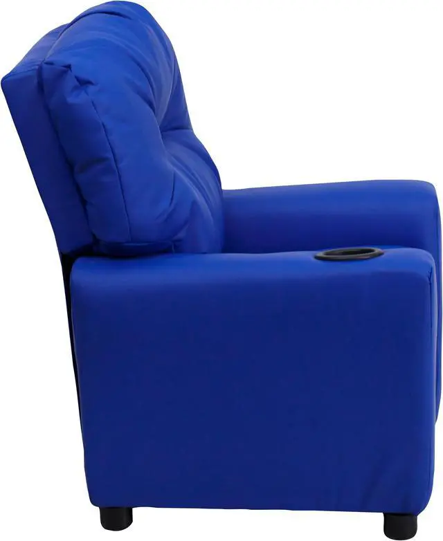 Alt view image 2 of 13 - Contemporary Blue Vinyl Kids Recliner with Cup Holder