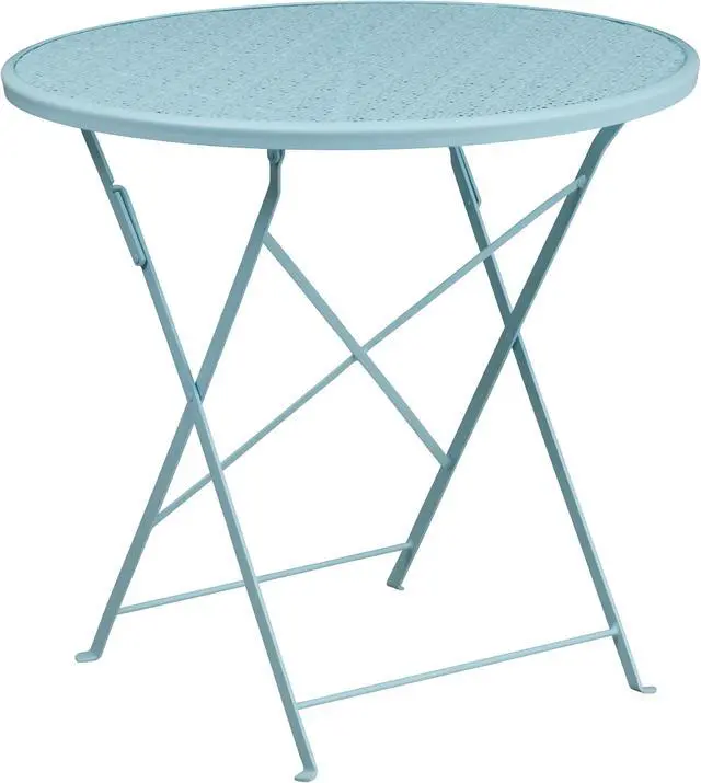 Main image of Commercial Grade 30" Round Sky Blue Indoor-Outdoor Steel Folding Patio Table