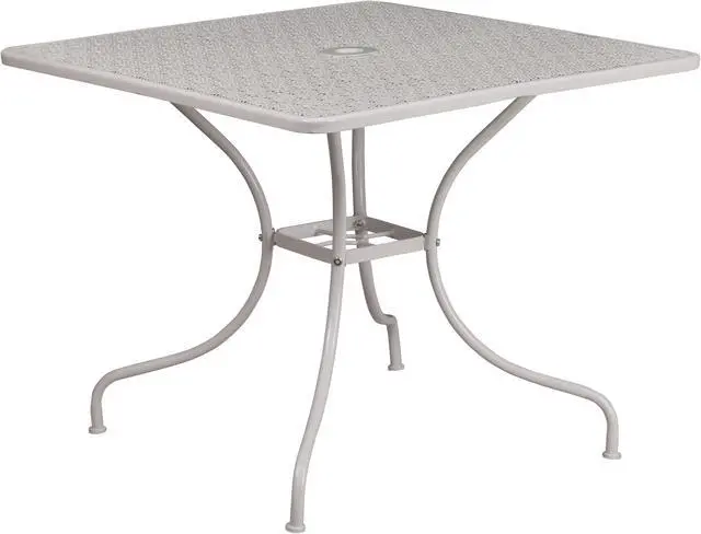 Main image of Commercial Grade 35.5" Square Light Gray Indoor-Outdoor Steel Patio Table