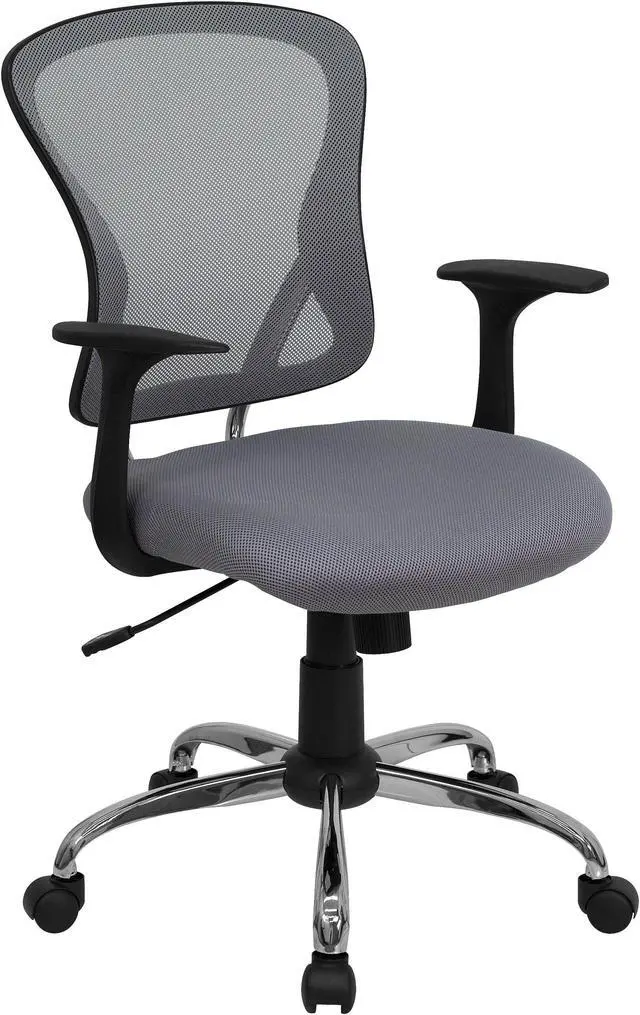 Main image of Mid-Back Gray Mesh Swivel Task Chair with Chrome Base and Arms