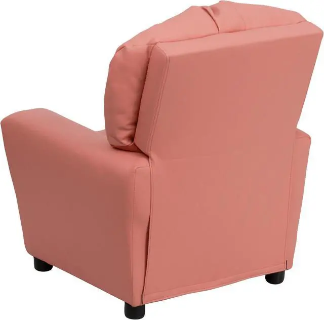 Alt view image 2 of 15 - Contemporary Pink Vinyl Kids Recliner with Cup Holder
