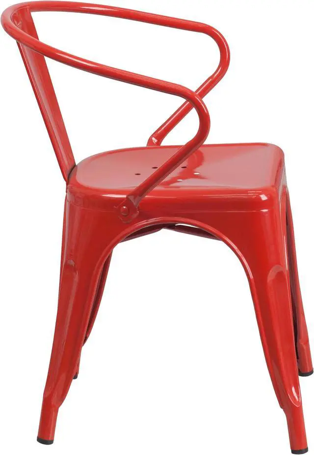 Alt view image 2 of 20 - Commercial Grade Red Metal Indoor-Outdoor Chair with Arms