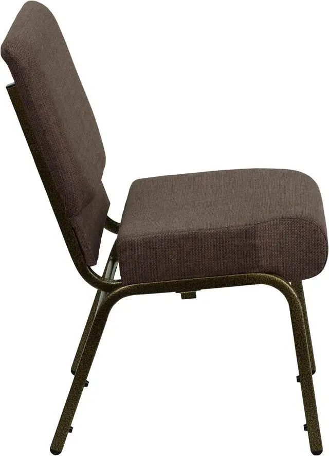 Alt view image 2 of 20 - Flash Furniture FD-CH0221-4-GV-S0819-GG Hercules Series 21-Inch Extra Wide Brown Stacking Church Chair with 4-Inch Thick Seat/Gold Vein Frame