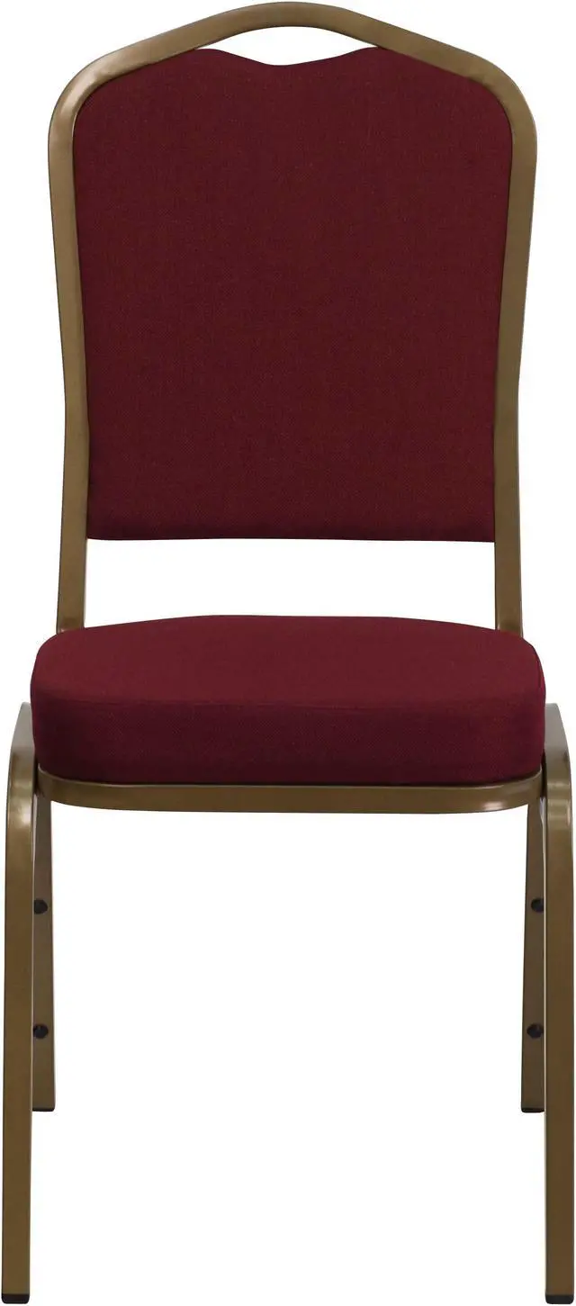 Alt view image 4 of 20 - HERCULES Series Crown Back Stacking Banquet Chair in Burgundy Fabric - Gold Frame
