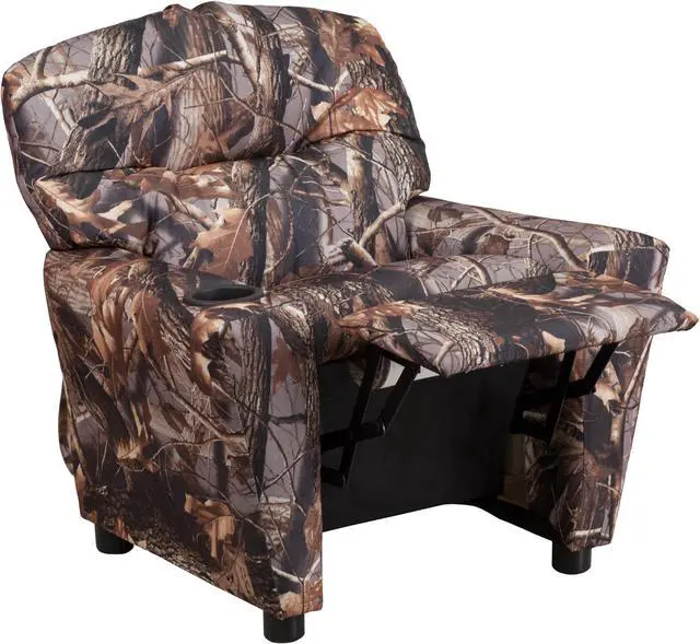 Alt view image 5 of 20 - Contemporary Camouflaged Fabric Kids Recliner with Cup Holder