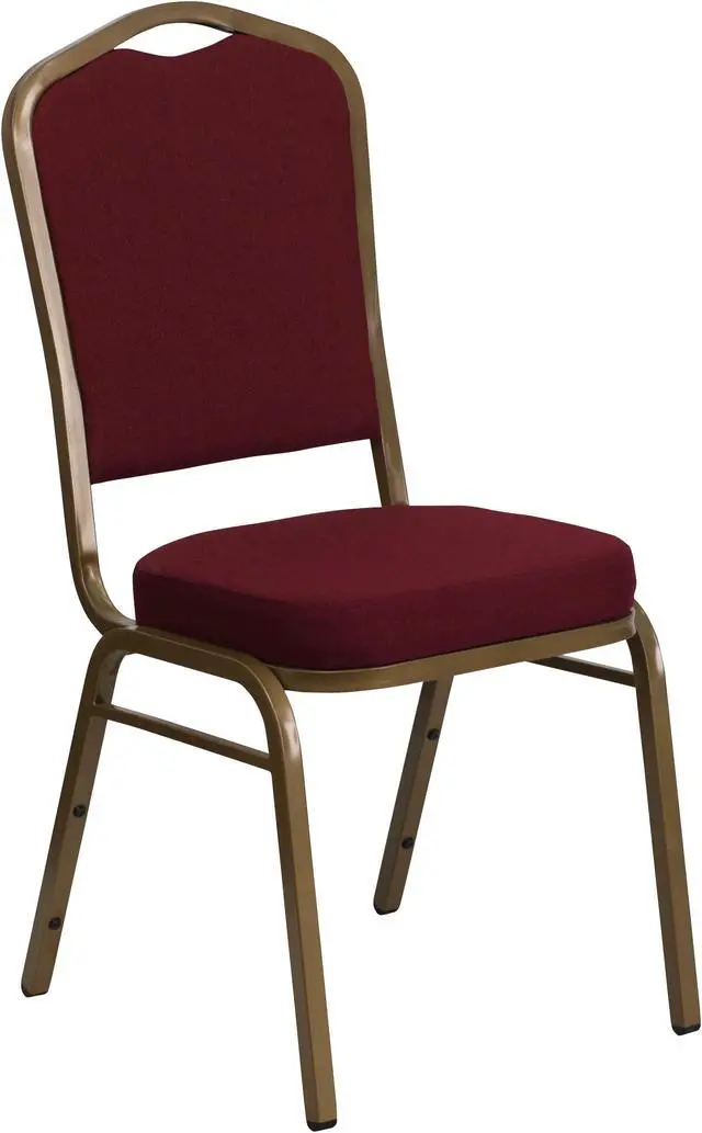 Main image of HERCULES Series Crown Back Stacking Banquet Chair in Burgundy Fabric - Gold Frame