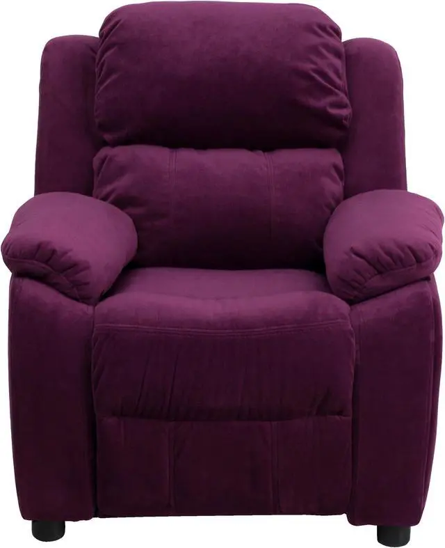 Alt view image 4 of 16 - Flash Furniture BT-7985-KID-MIC-PUR-GG Deluxe Heavily Padded Contemporary Purple Microfiber Kids Recliner with Storage Arms