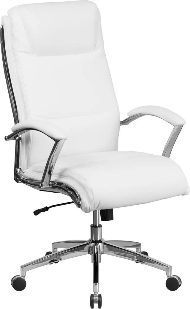 Main image of Flash Furniture High Back Designer White Leather Executive Swivel Chair with Chrome Base and Arms