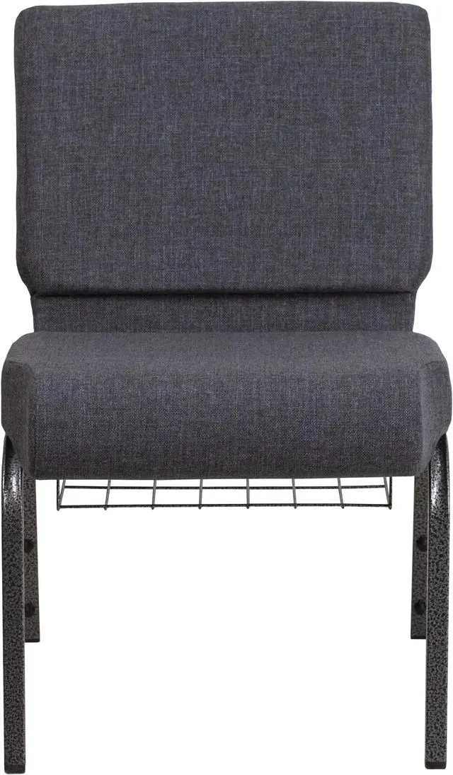 Alt view image 2 of 20 - HERCULES Series 21''W Church Chair in Dark Gray Fabric with Book Rack - Silver Vein Frame