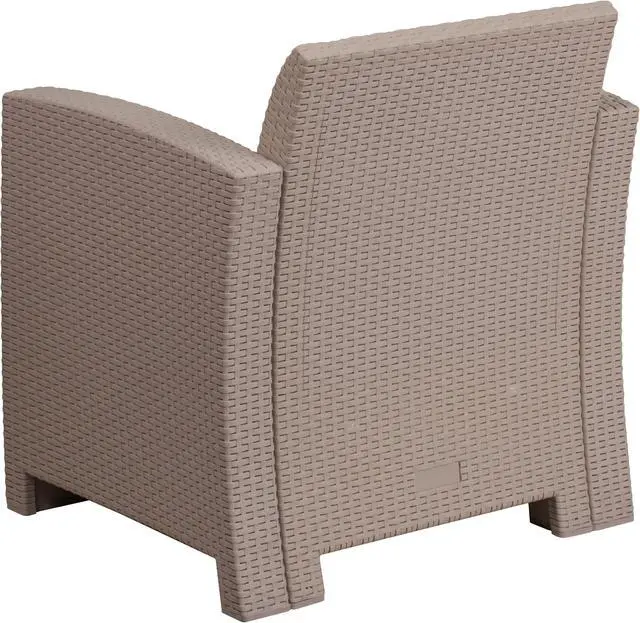 Alt view image 4 of 20 - Light Gray Faux Rattan Chair with All-Weather Light Gray Cushion