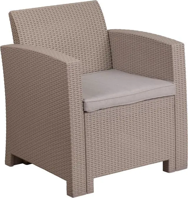 Alt view image 2 of 20 - Light Gray Faux Rattan Chair with All-Weather Light Gray Cushion