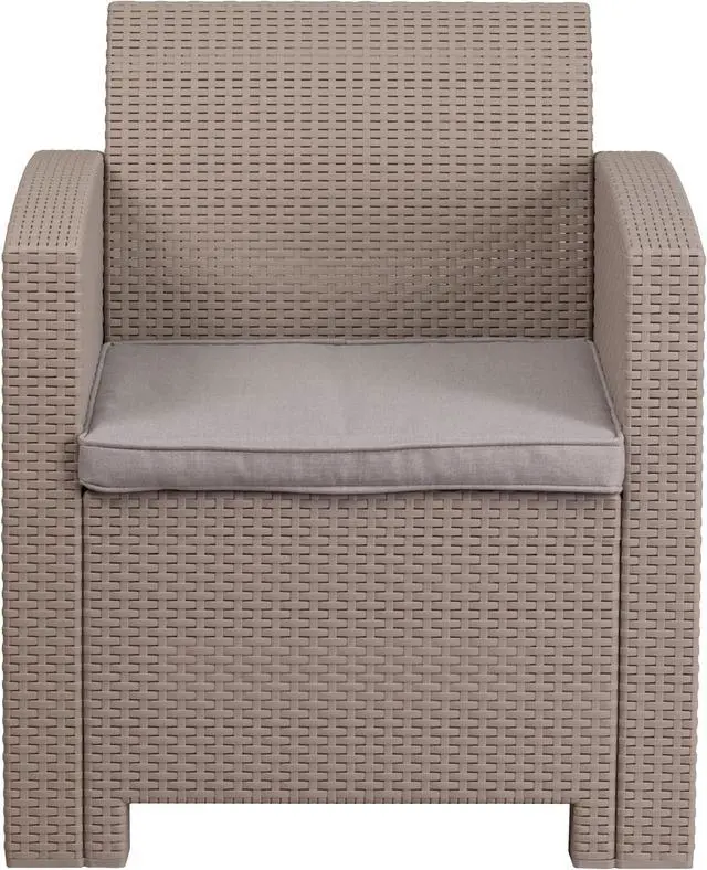 Alt view image 5 of 20 - Light Gray Faux Rattan Chair with All-Weather Light Gray Cushion