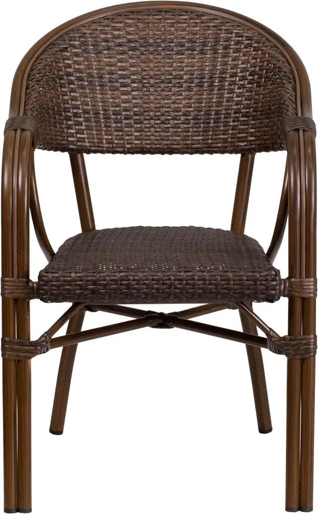 Alt view image 4 of 20 - Flash Furniture Milano Series Bamboo Patio Chair Dark Brown Rattan/Bamboo-Aluminum Frame 3 Pack (3SDAAD642003R1)