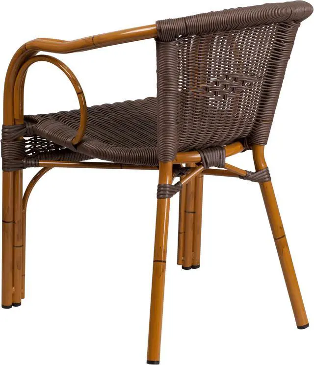Alt view image 3 of 20 - Flash Furniture Cadiz Series Bamboo Patio Chair Dark Brown Rattan/Red Bamboo-Aluminum Frame (SDAAD632009D2)