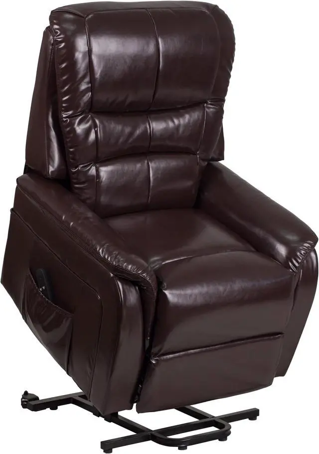 Alt view image 2 of 20 - HERCULES Series Brown LeatherSoft Remote Powered Lift Recliner