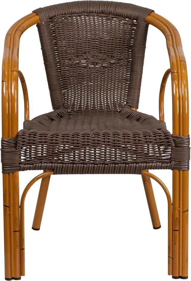 Alt view image 4 of 20 - Flash Furniture Cadiz Series Bamboo Patio Chair Dark Brown Rattan/Red Bamboo-Aluminum Frame (SDAAD632009D2)