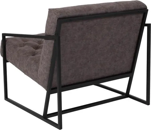 Alt view image 3 of 20 - HERCULES Madison Series Retro Gray LeatherSoft Tufted Lounge Chair