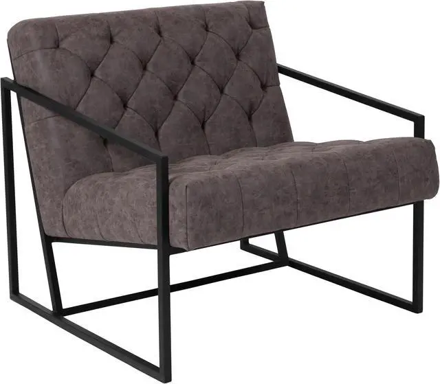 Main image of HERCULES Madison Series Retro Gray LeatherSoft Tufted Lounge Chair