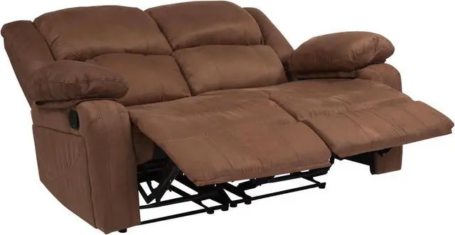 Alt view image 2 of 20 - Harmony Series Chocolate Brown Microfiber Loveseat with Two Built-In Recliners