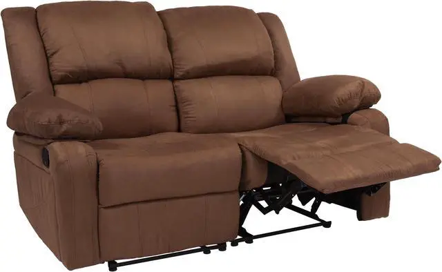 Alt view image 3 of 20 - Harmony Series Chocolate Brown Microfiber Loveseat with Two Built-In Recliners