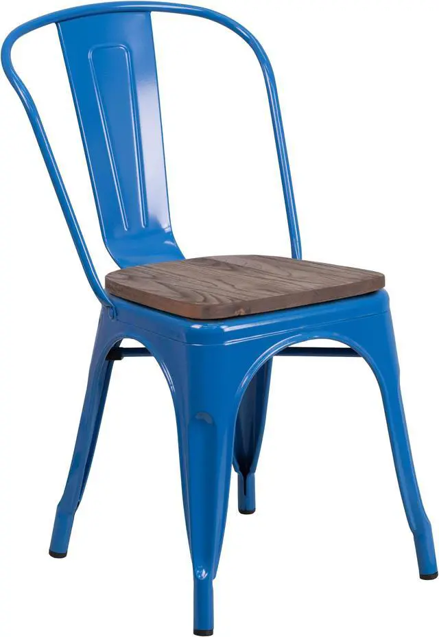 Main image of Blue Metal Stackable Chair with Wood Seat