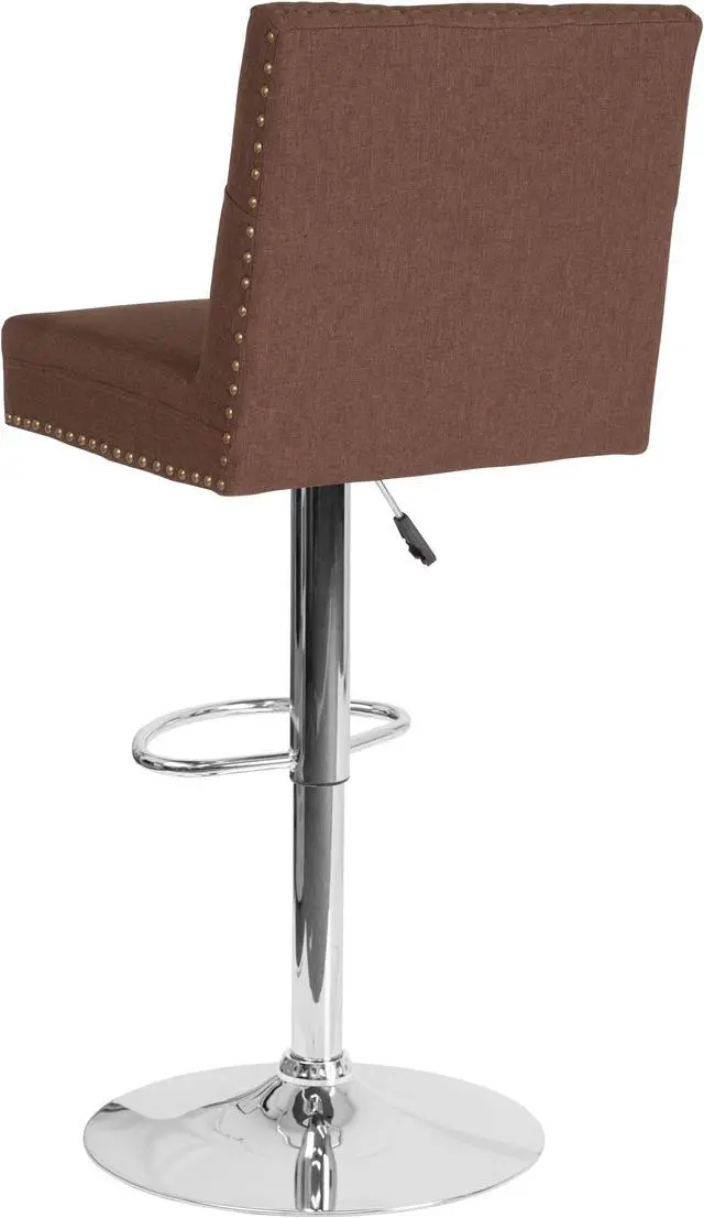 Alt view image 3 of 20 - Ravello Contemporary Adjustable Height Barstool with Accent Nail Trim in Brown Fabric